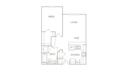 A2 - 1 bedroom floorplan layout with 1 bath and 689 square feet